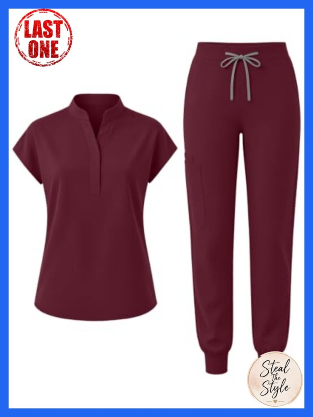 Women's Scrub Set Stand Collar Top Jogger Pants 8 Pockets Medical Uniform